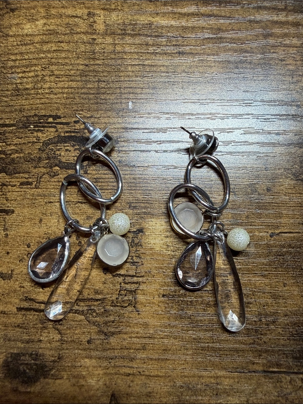 Silver-Tone Crystal Drop Dangle Earrings with Ivory Accent